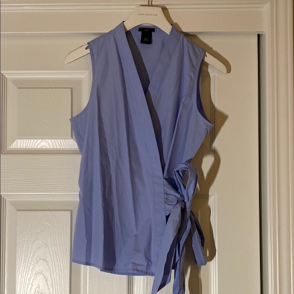 Ann Taylor Blue Sleeveless Wrap Blouse